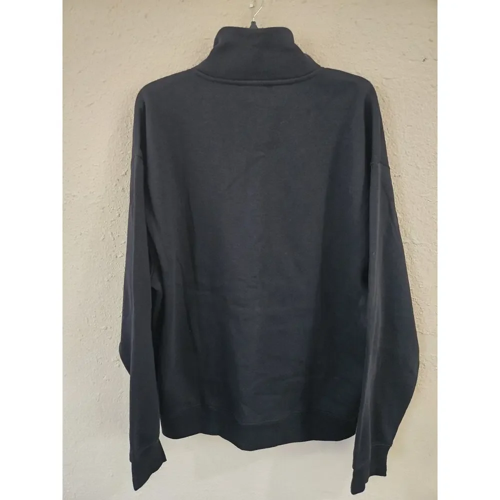 True Religion Sweater Mens Black Relaxed Mock 1/4 Zip Sweatshirt, Medium $129